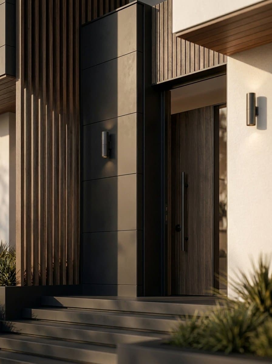 Same facade with a charcoal material