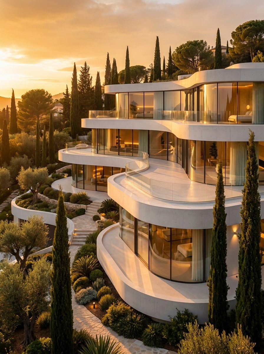 Hillside villa, curved parametric design