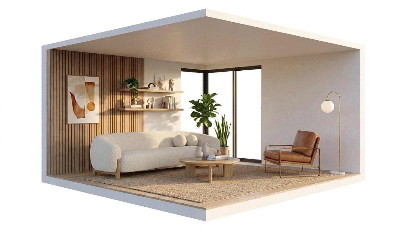 Same living room, furnished